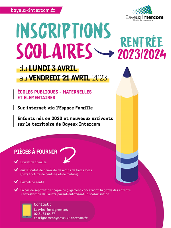 Agenda : inscriptions scolaires 2023/2024 pour les nouveaux élèves