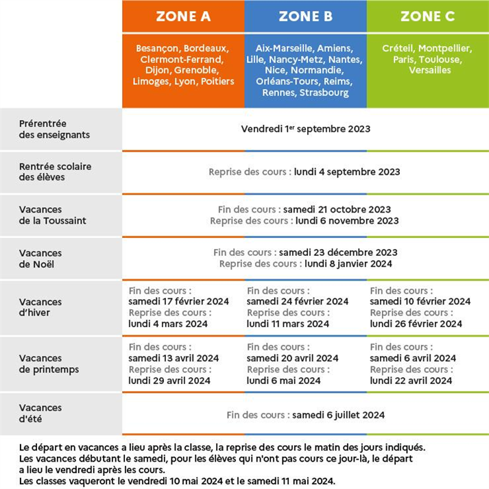 CALENDRIER SCOLAIRE